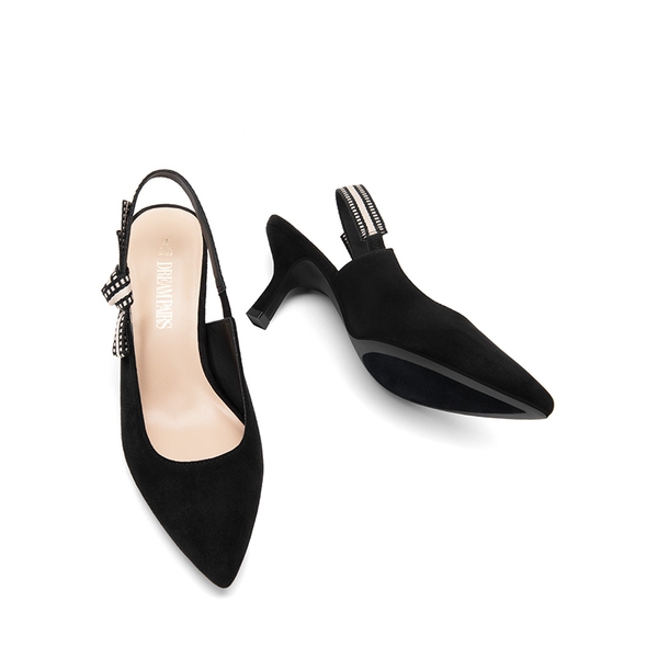 Women's Slingback Kitten Heel Pumps.  - BLACK-SUEDE - 7