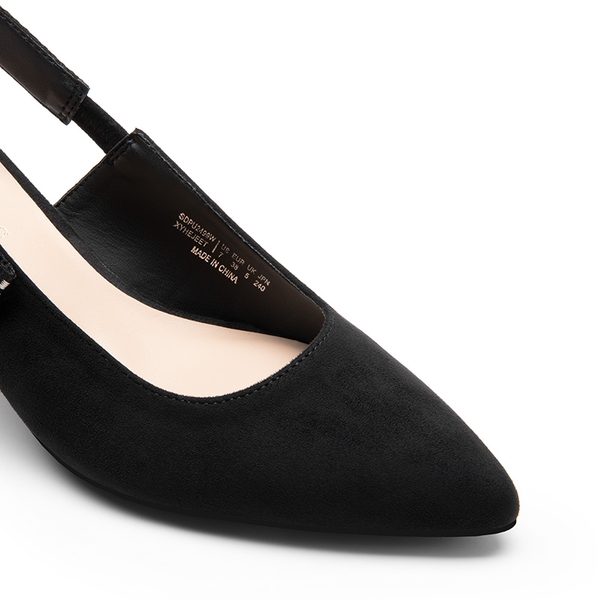 Women's Slingback Kitten Heel Pumps.  - BLACK-SUEDE - 6