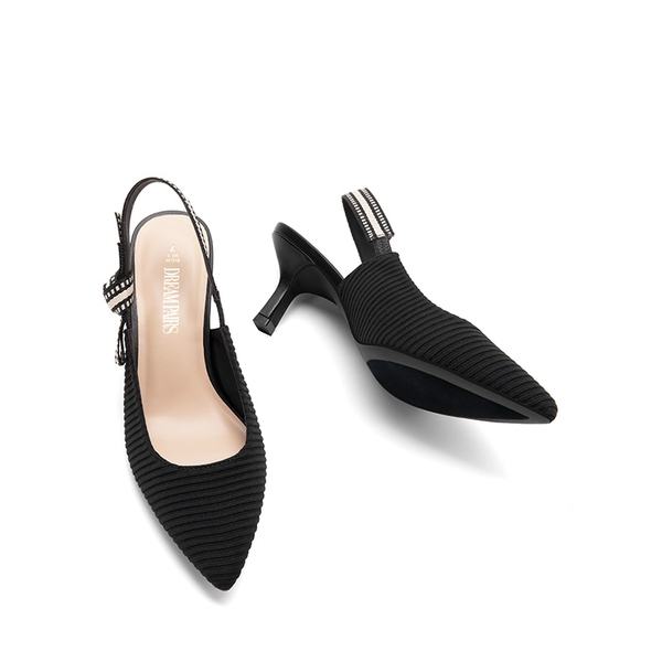 Women's Slingback Kitten Heel Pumps.  - BLACK - 7