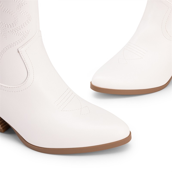 Women’s Vegan Leather Cowgirl Ankle Boots - WHITE - 5