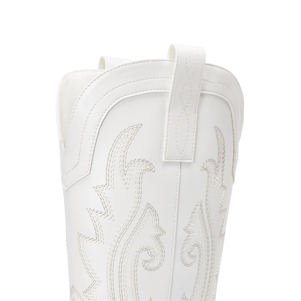 Pointed-Toe Mid-calf Cowgirl Boots - WHITE - 4