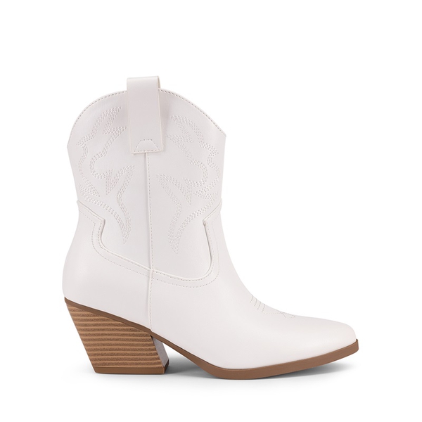 Women’s Vegan Leather Cowgirl Ankle Boots - WHITE - 3