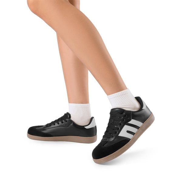 Retro-Inspired Chic Low-Top Sneakers - BLACK - 2