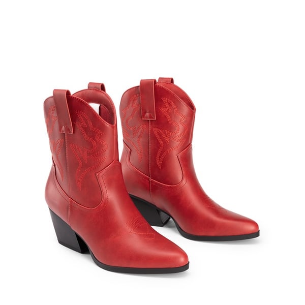 Western-style Cowboy Ankle Boots - RED - 4