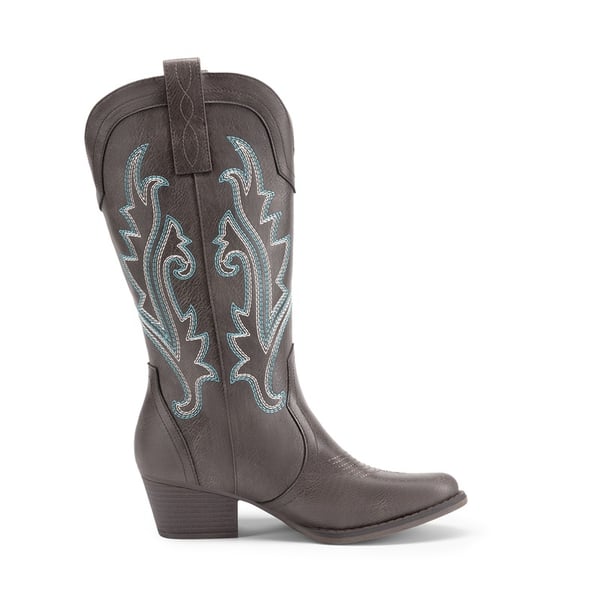 Pointed-Toe Mid-calf Cowgirl Boots - DARK BROWN - 3