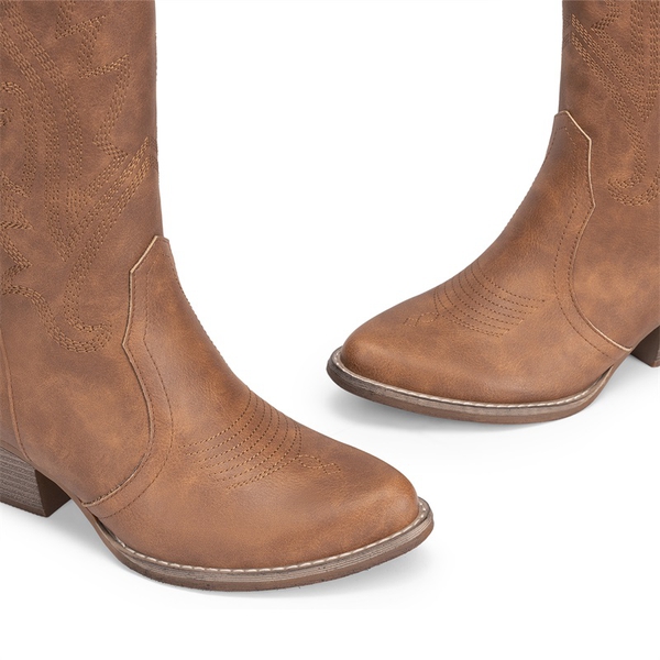 Pointed-Toe Mid-calf Cowgirl Boots - ALL BROWN - 5