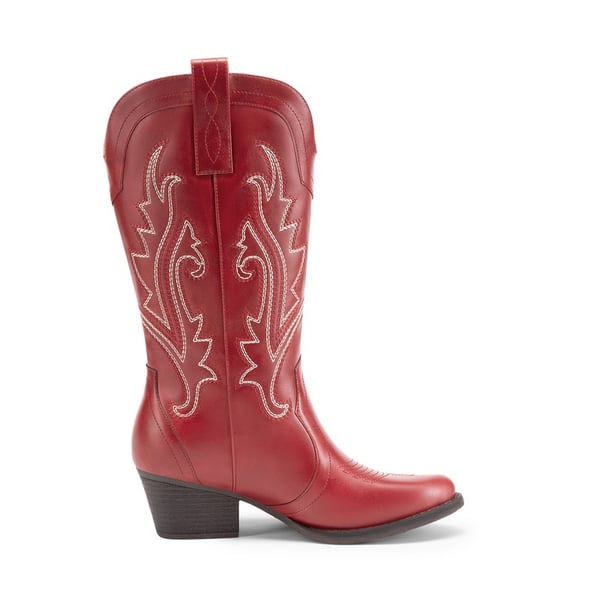 Pointed-Toe Mid-calf Cowgirl Boots - RED - 3