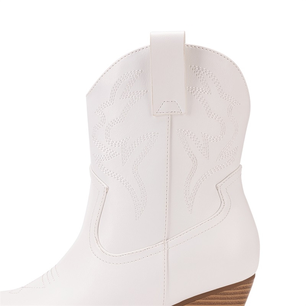 Women’s Vegan Leather Cowgirl Ankle Boots - WHITE - 7