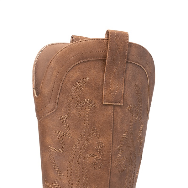 Pointed-Toe Mid-calf Cowgirl Boots - ALL BROWN - 4