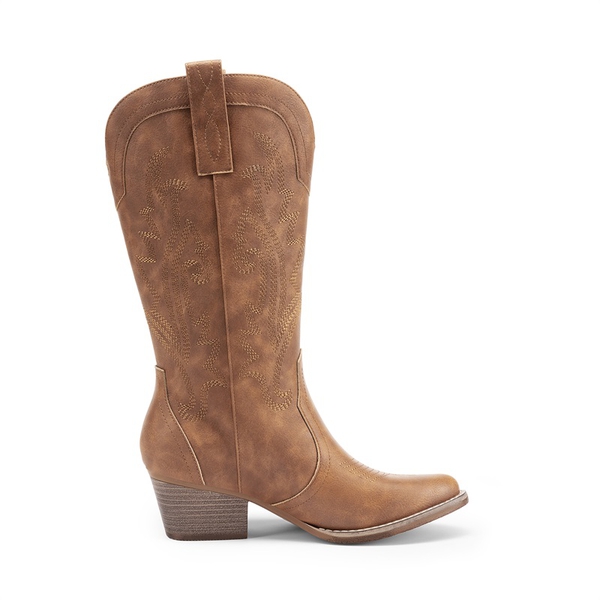 Pointed-Toe Mid-calf Cowgirl Boots - ALL BROWN - 3