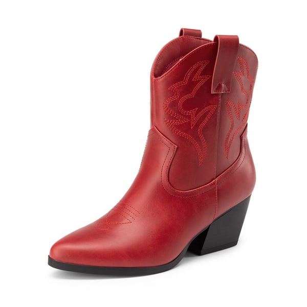 Western-style Cowboy Ankle Boots - RED -  0