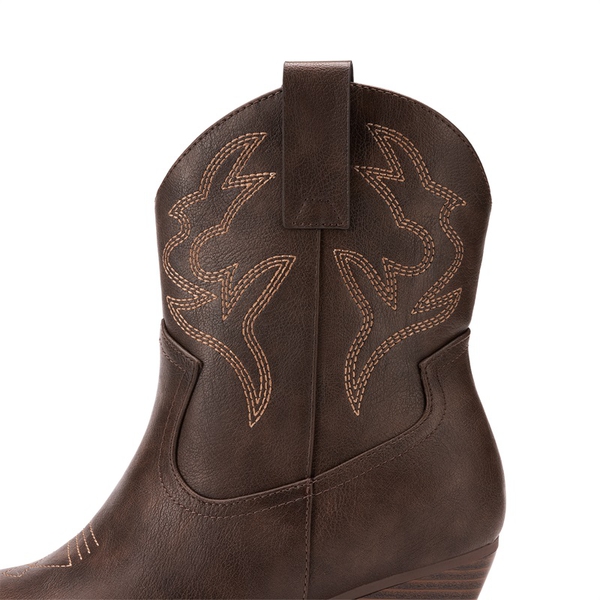 Women’s Vegan Leather Cowgirl Ankle Boots - BROWN - 7