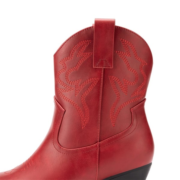 Western-style Cowboy Ankle Boots - RED - 7