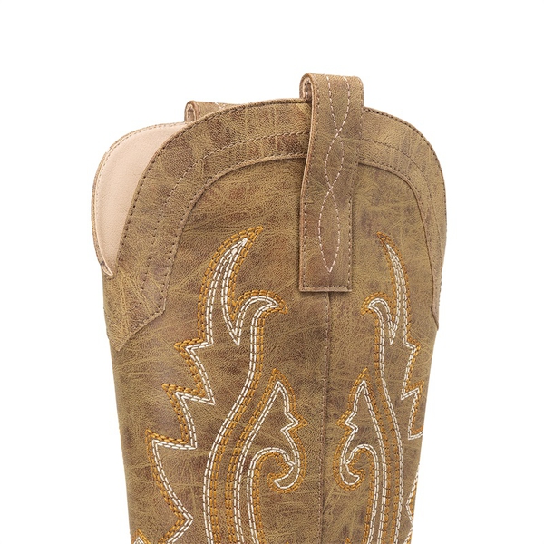 Pointed-Toe Mid-calf Cowgirl Boots - TAN - 4