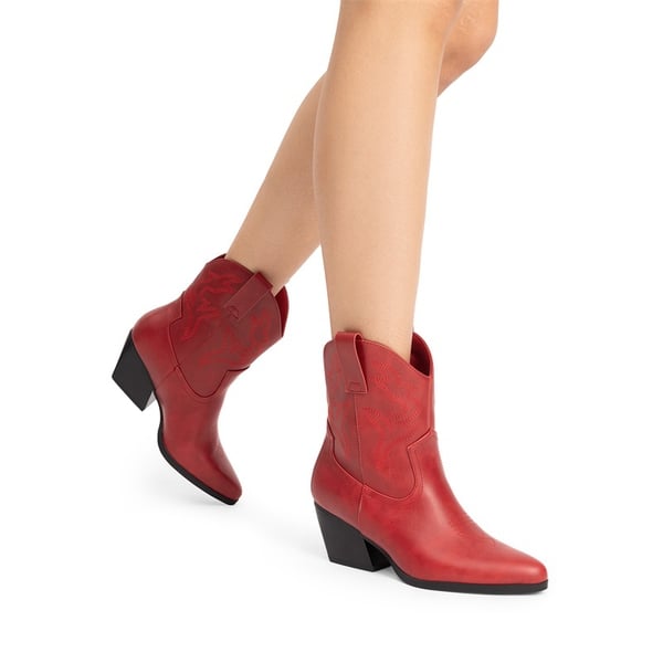 Western-style Cowboy Ankle Boots - RED - 2