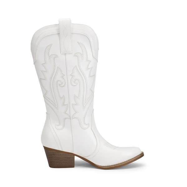 Pointed-Toe Mid-calf Cowgirl Boots - WHITE - 3
