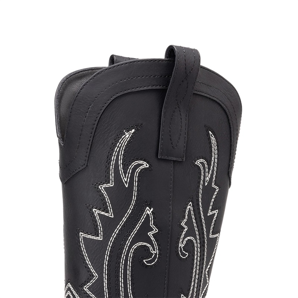 Pointed-Toe Mid-calf Cowgirl Boots - BLACK - 4