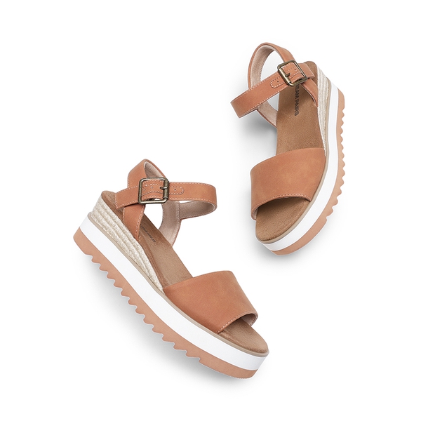Espadrille Platform Wedge Sandals - TAN - 6