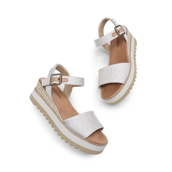 Espadrille Platform Wedge Sandals - NATURAL-CANVAS - 6