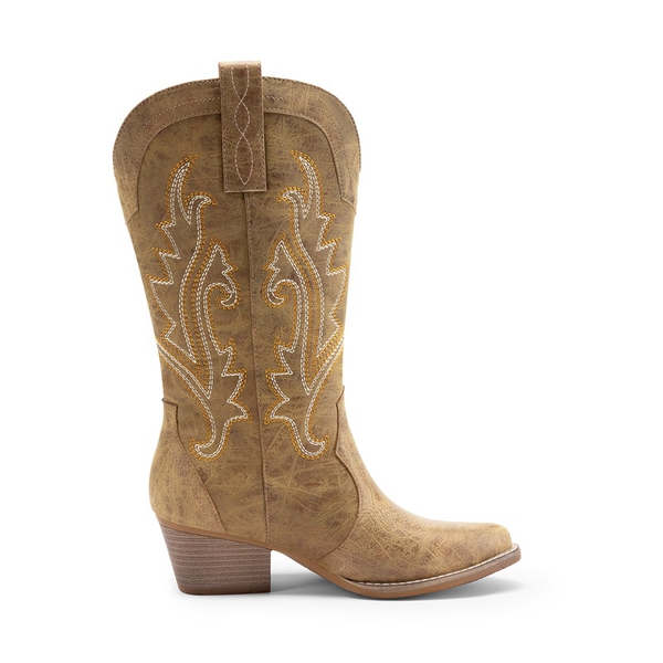 Pointed-Toe Mid-calf Cowgirl Boots - TAN - 3