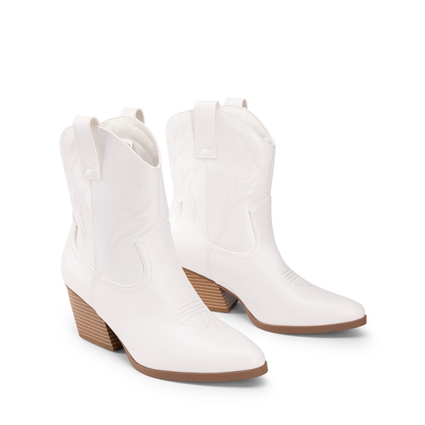 Women’s Vegan Leather Cowgirl Ankle Boots - WHITE - 4