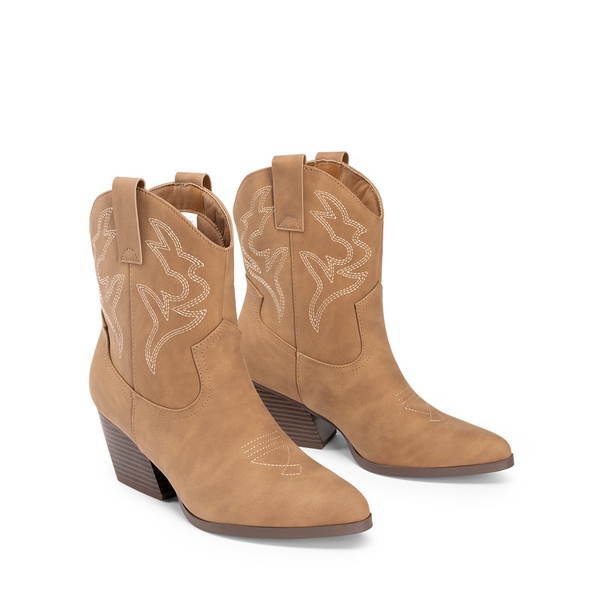 Western-style Cowboy Ankle Boots - TAN - 4