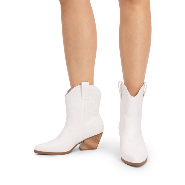 Women’s Vegan Leather Cowgirl Ankle Boots - WHITE - 1