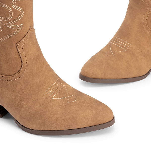 Western-style Cowboy Ankle Boots - TAN - 5