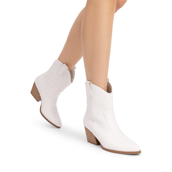Women’s Vegan Leather Cowgirl Ankle Boots - WHITE - 2