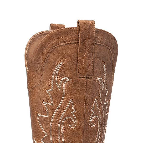 Pointed-Toe Mid-calf Cowgirl Boots - BROWN - 4