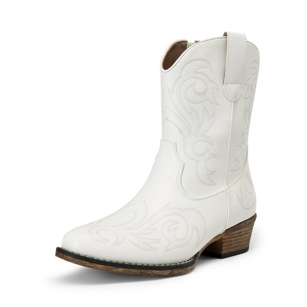 Square-toe Western Short Cowgirl Boots - WHITE -  0