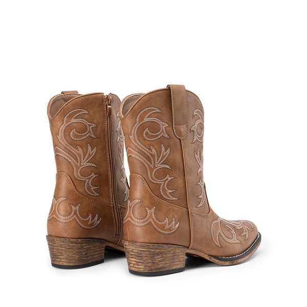 Square-toe Western Short Cowgirl Boots - TAN - 7