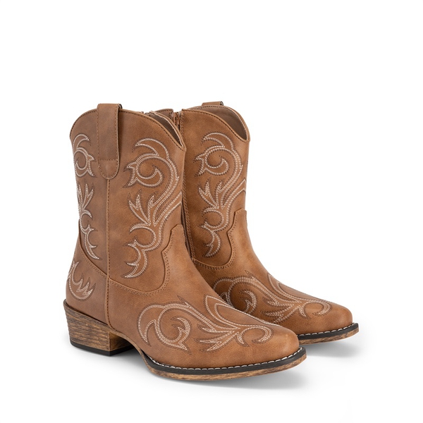 Square-toe Western Short Cowgirl Boots - TAN - 5