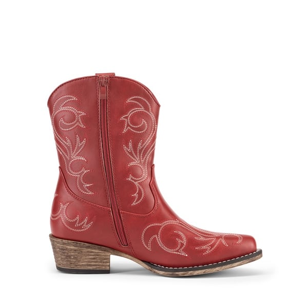 Square-toe Western Short Cowgirl Boots - RED - 3