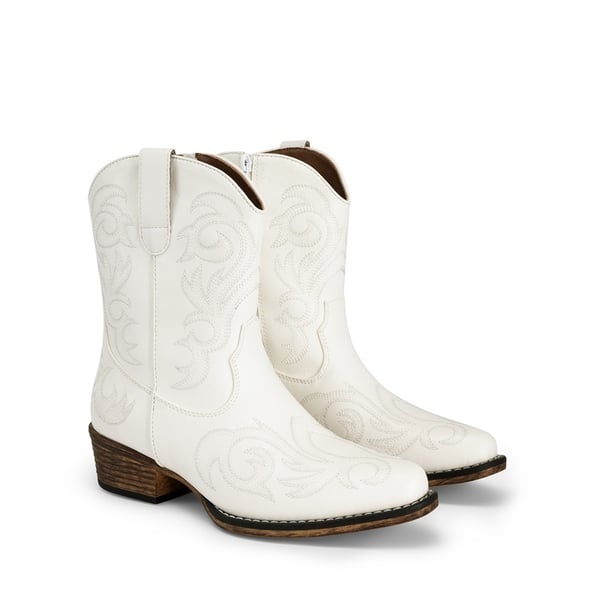 Square-toe Western Short Cowgirl Boots - WHITE - 5