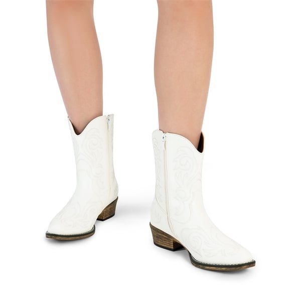 Square-toe Western Short Cowgirl Boots - WHITE - 1