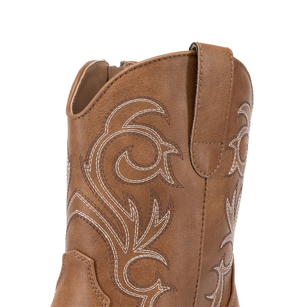 Square-toe Western Short Cowgirl Boots - TAN - 4