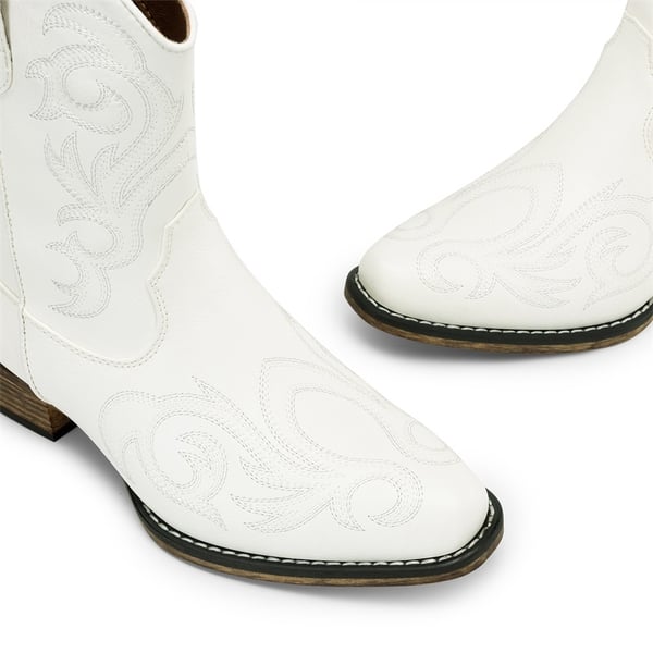 Square-toe Western Short Cowgirl Boots - WHITE - 6