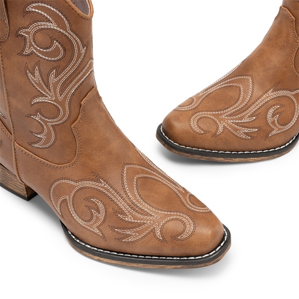 Square-toe Western Short Cowgirl Boots - TAN - 6