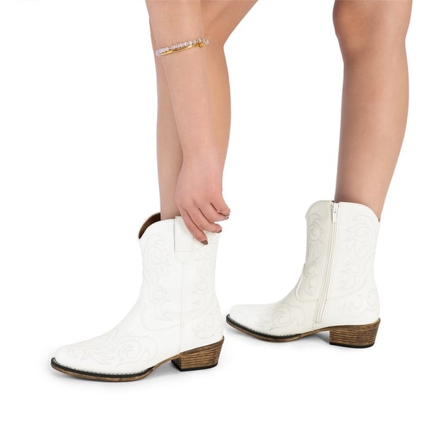 Square-toe Western Short Cowgirl Boots - WHITE - 2