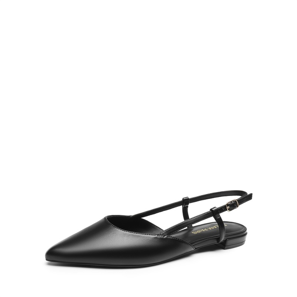 Comfortable Pointed-Toe Slingback Flats - ALL BLACK-PU -  0