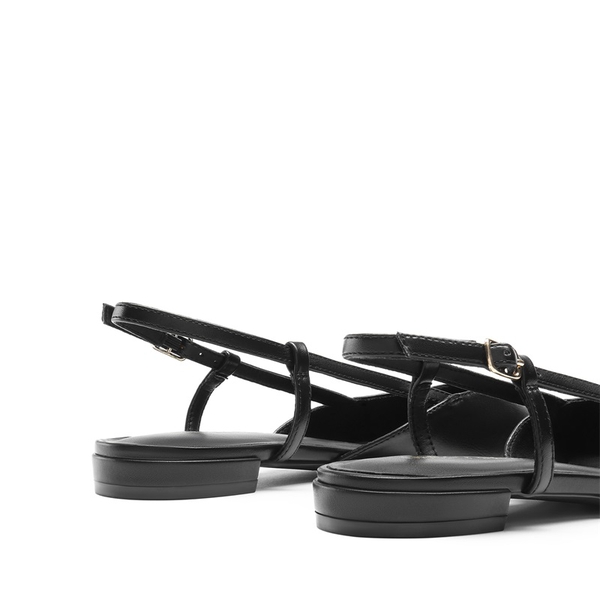 Comfortable Pointed-Toe Slingback Flats - ALL BLACK-PU - 4