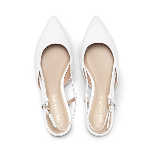 Comfortable Pointed-Toe Slingback Flats - WHITE-PU - 8