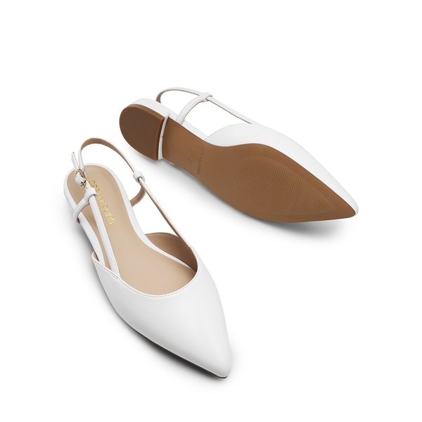 Comfortable Pointed-Toe Slingback Flats - WHITE-PU - 6