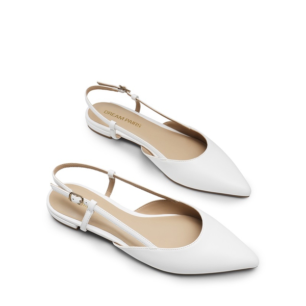 Comfortable Pointed-Toe Slingback Flats - WHITE-PU - 5