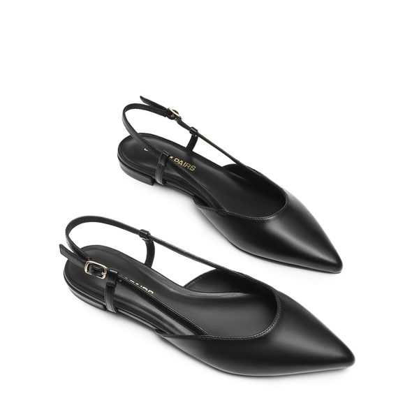 Comfortable Pointed-Toe Slingback Flats - ALL BLACK-PU - 5