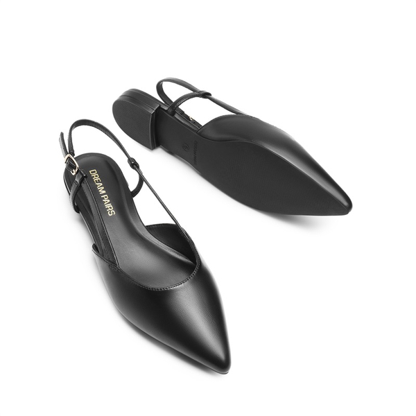 Comfortable Pointed-Toe Slingback Flats - ALL BLACK-PU - 6