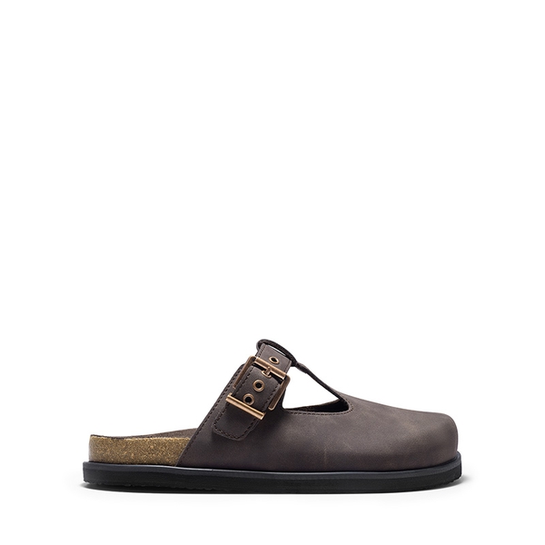 Women’s Buckle Slip-on Clogs - DARK BROWN - 3