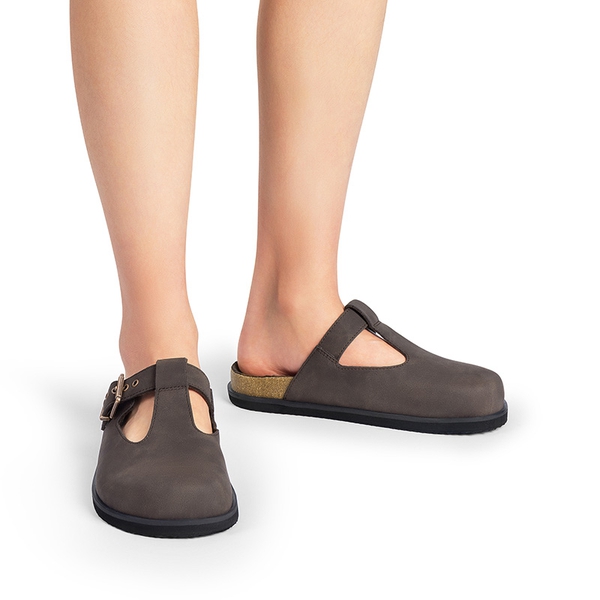 Women’s Buckle Slip-on Clogs - DARK BROWN - 2