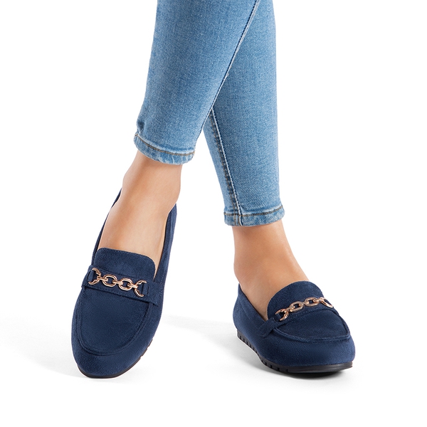 Comfortable Metallic Slip On Loafers - NAVY - 1